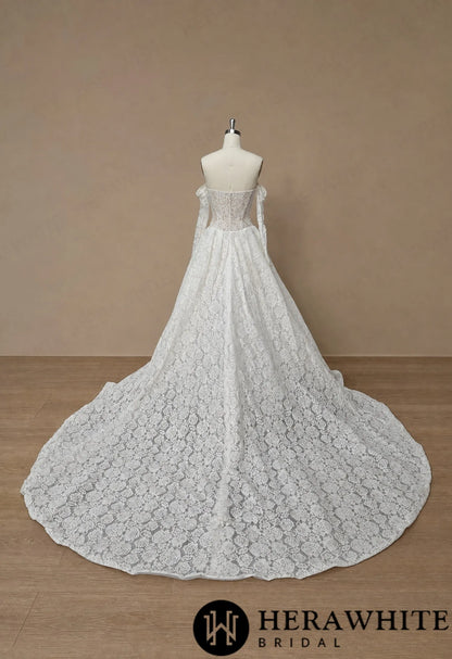 Plunge Illusion Lace Wedding Dress - Off-Shoulder HW4100 — HW4100 — image 6