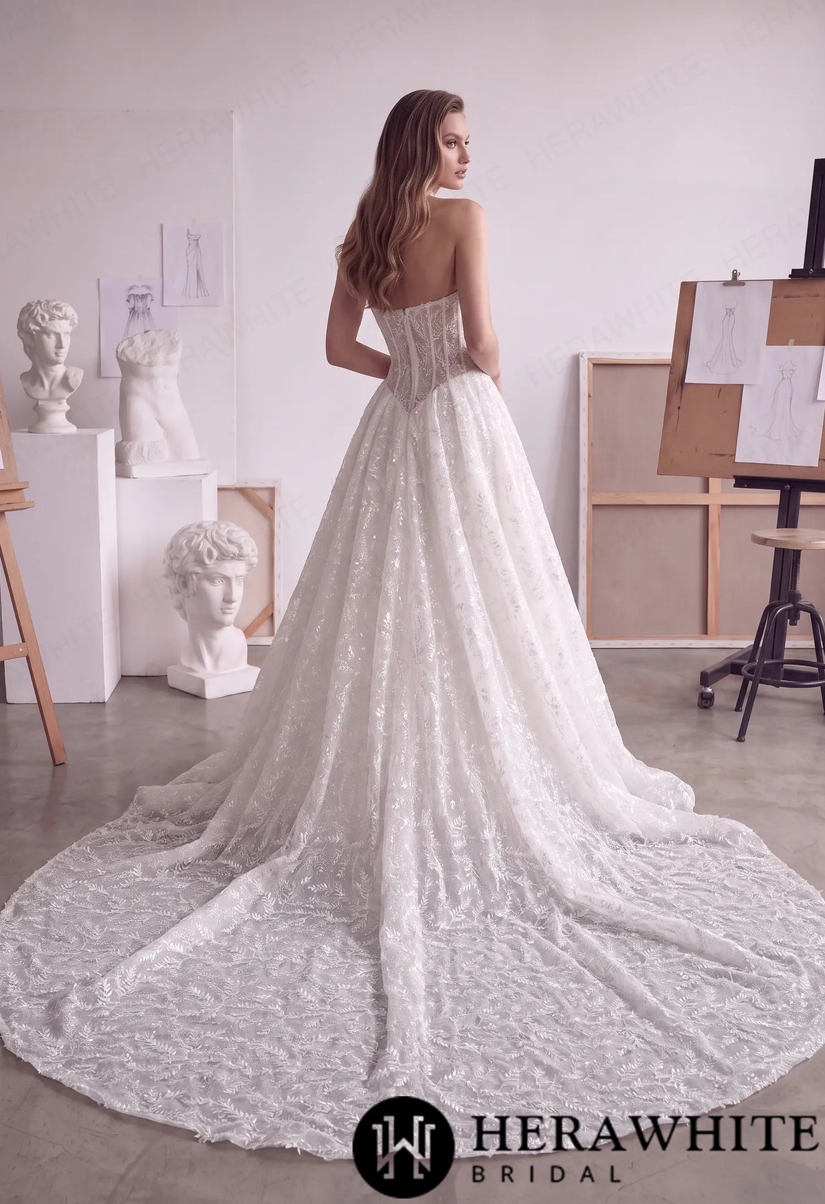 Strapless Lace A-Line Wedding Gown with Basque Waist HW4103 — HW4103 — image 4