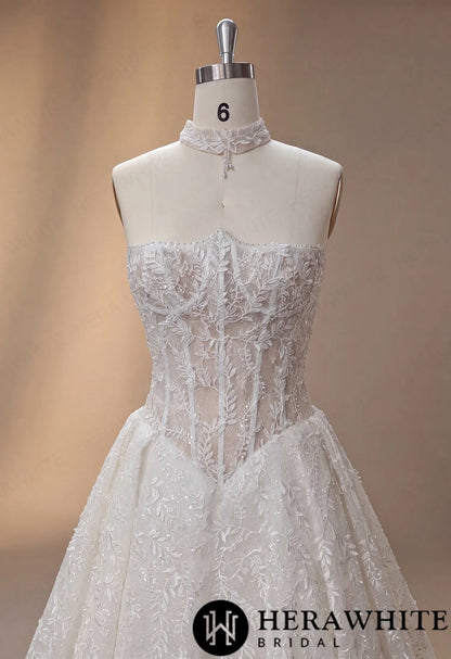 Strapless Lace A-Line Wedding Gown with Basque Waist HW4103 — HW4103 — image 5