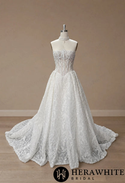 Strapless Lace A-Line Wedding Gown with Basque Waist HW4103 — HW4103 — image 6