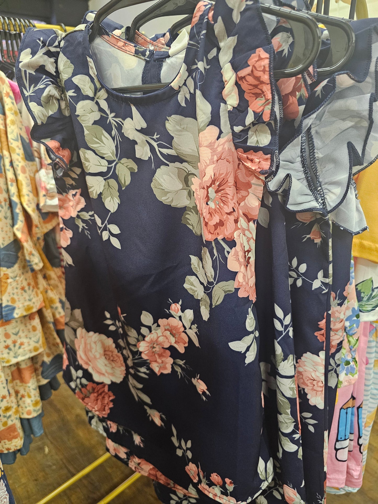 Navy flower kid dress