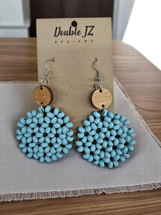 Wood beaded circle turquoise Earrings