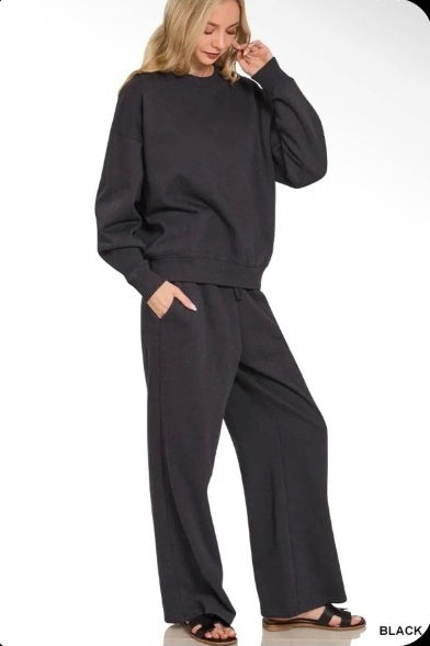 Fleece Pullover & Sweatpants Set black-set
